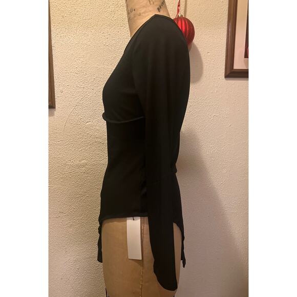 Solid Black Ribbed Contrast Long Sleeve Crewneck Bodysuit NWT Size L - Picture 3 of 7